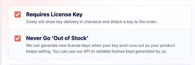 Cropped screenshot of the license key toggle.