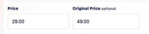 Cropped screenshot of the product price controls.