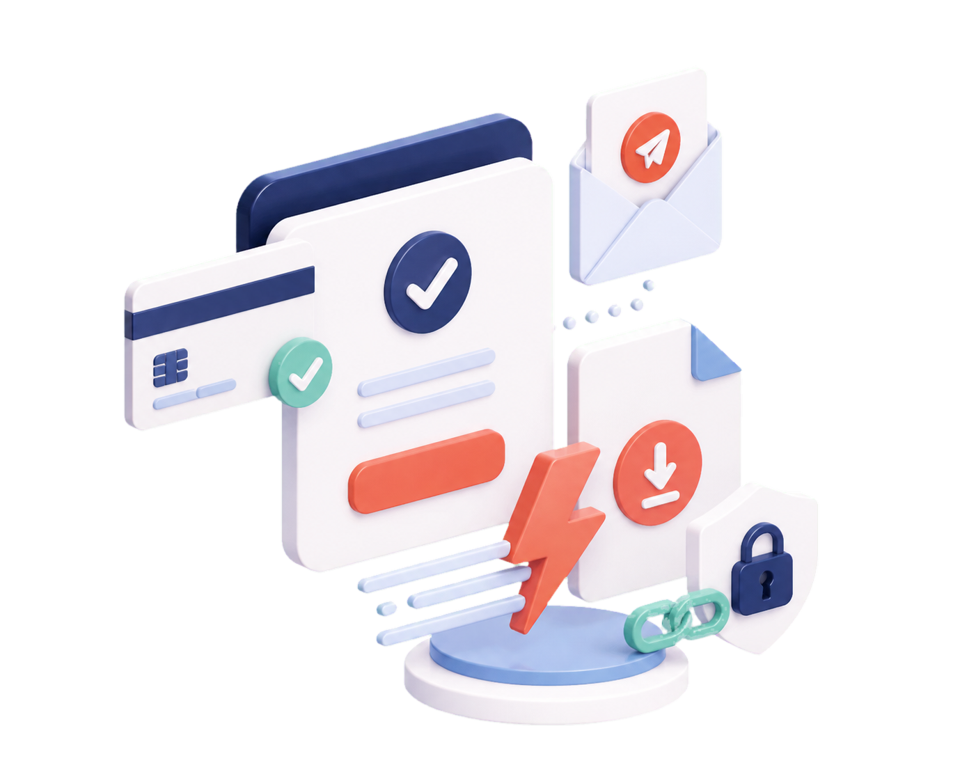 An instant delivery graphic with checkout confirmation, email, secure file download, and fast delivery icon.