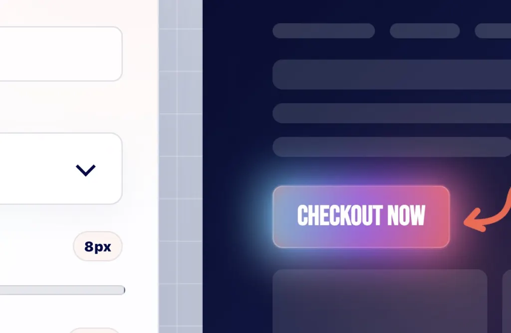 A polished checkout button with a colorful rainbow glow effect inside a Zwely checkout preview
